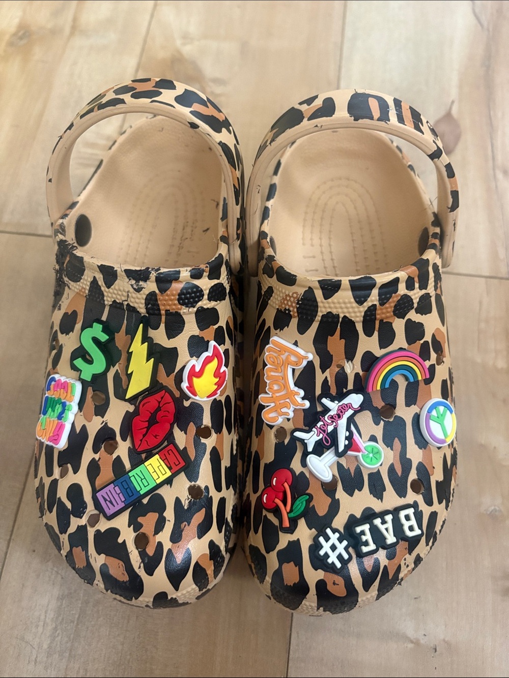Unbranded Women's Leopard Print Clog Mules with Charms - Tan/Black